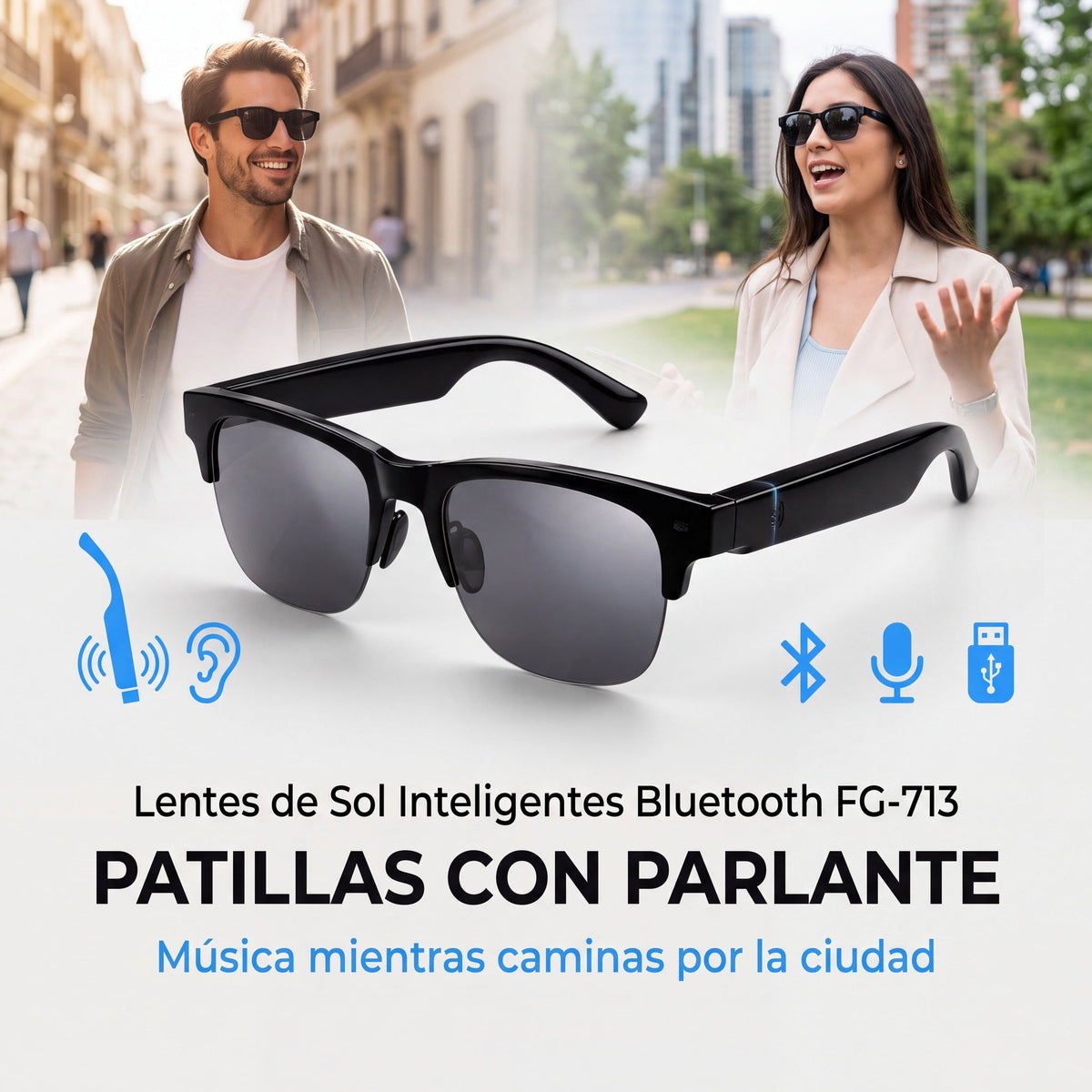 Lentes de Sol Inteligentes Bluetooth FG-713 con parlantes en las patillas
