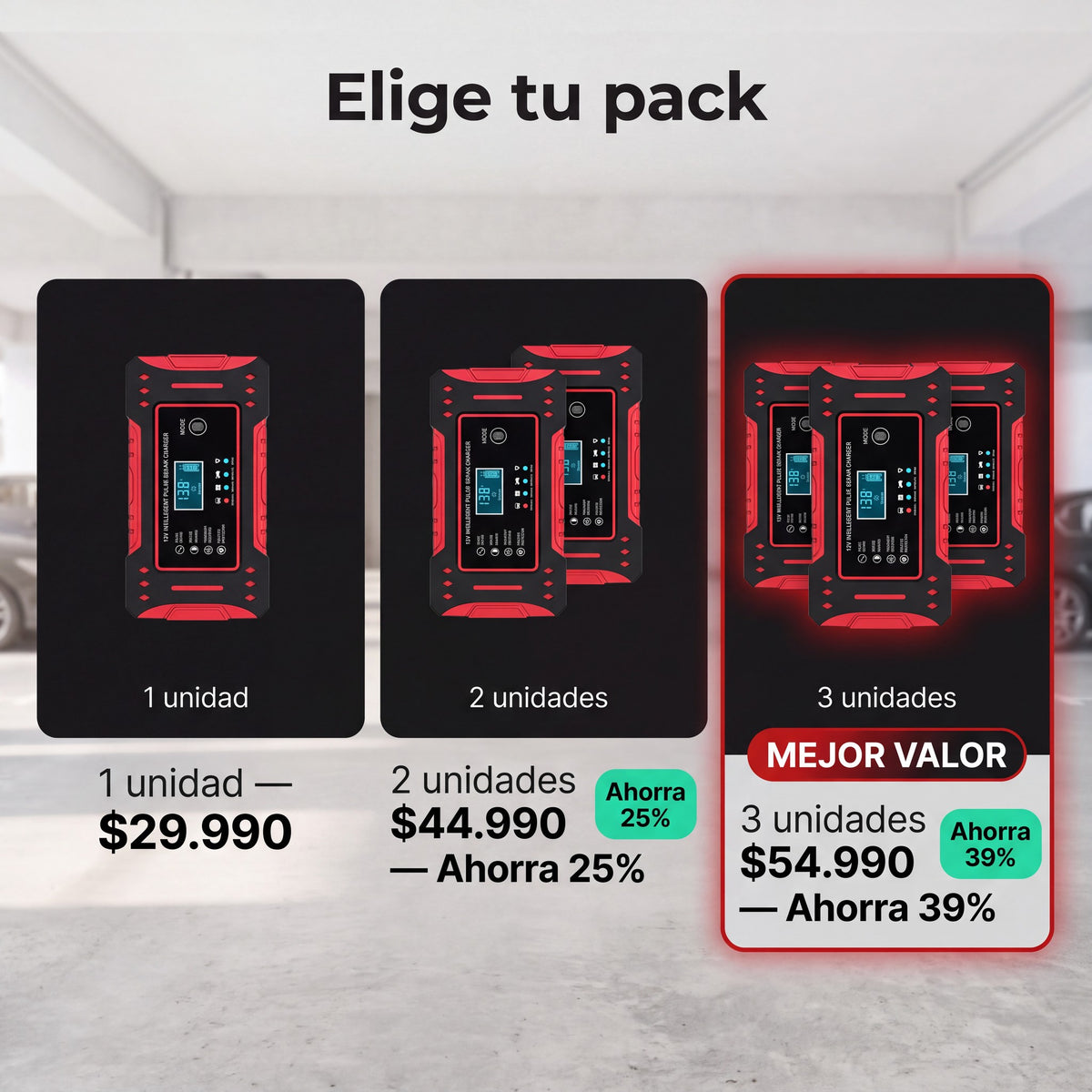 Packs disponibles del cargador reparador de baterías