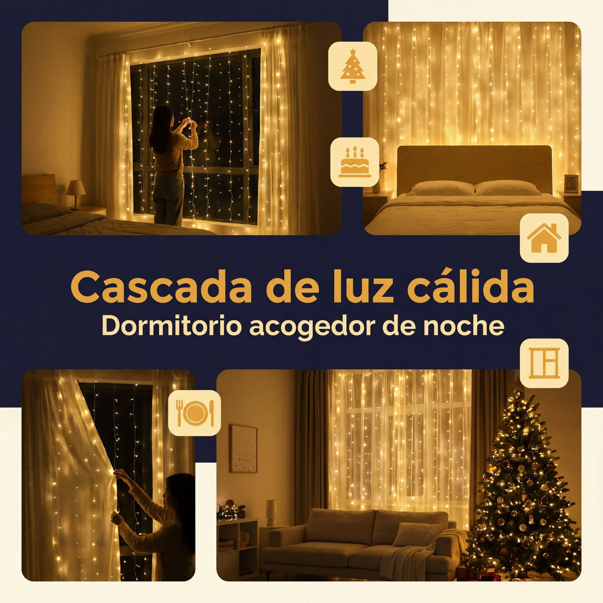 Cortina de Luces LED Cálidas 3x2 m