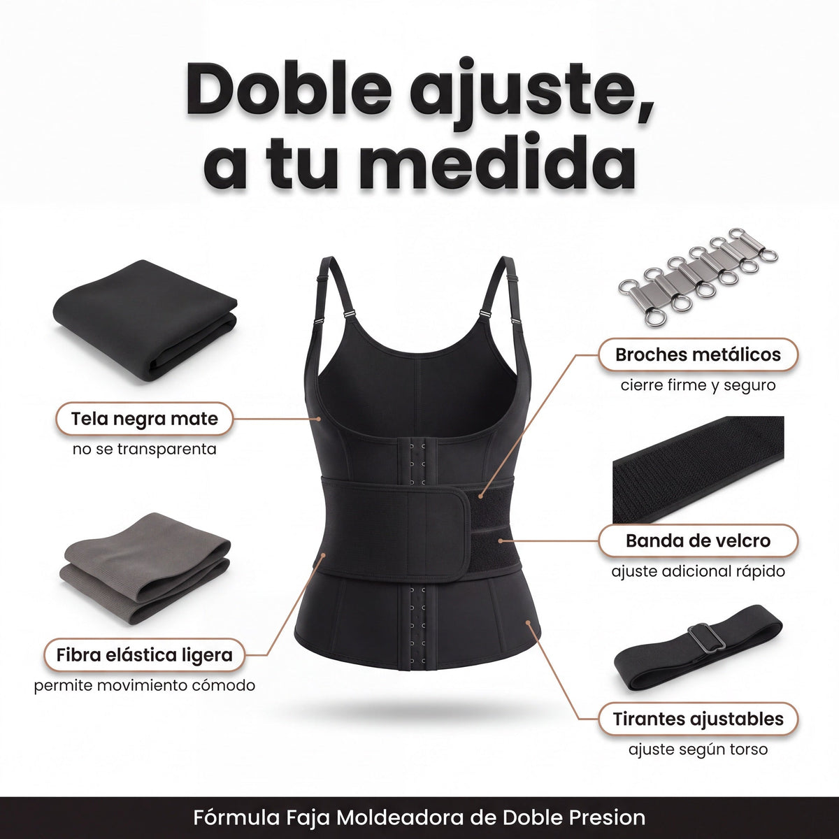 Faja Moldeadora de Doble Presión — broches, banda de velcro y tirantes ajustables