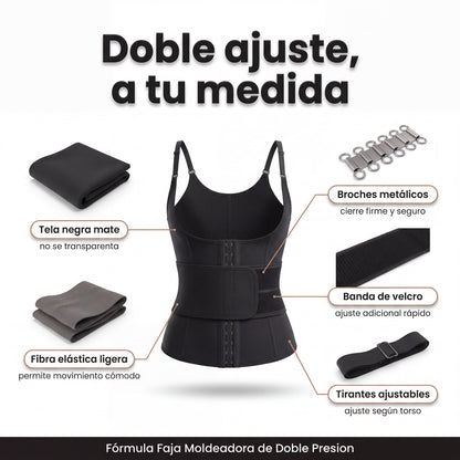 Faja Moldeadora de Doble Presión — broches, banda de velcro y tirantes ajustables
