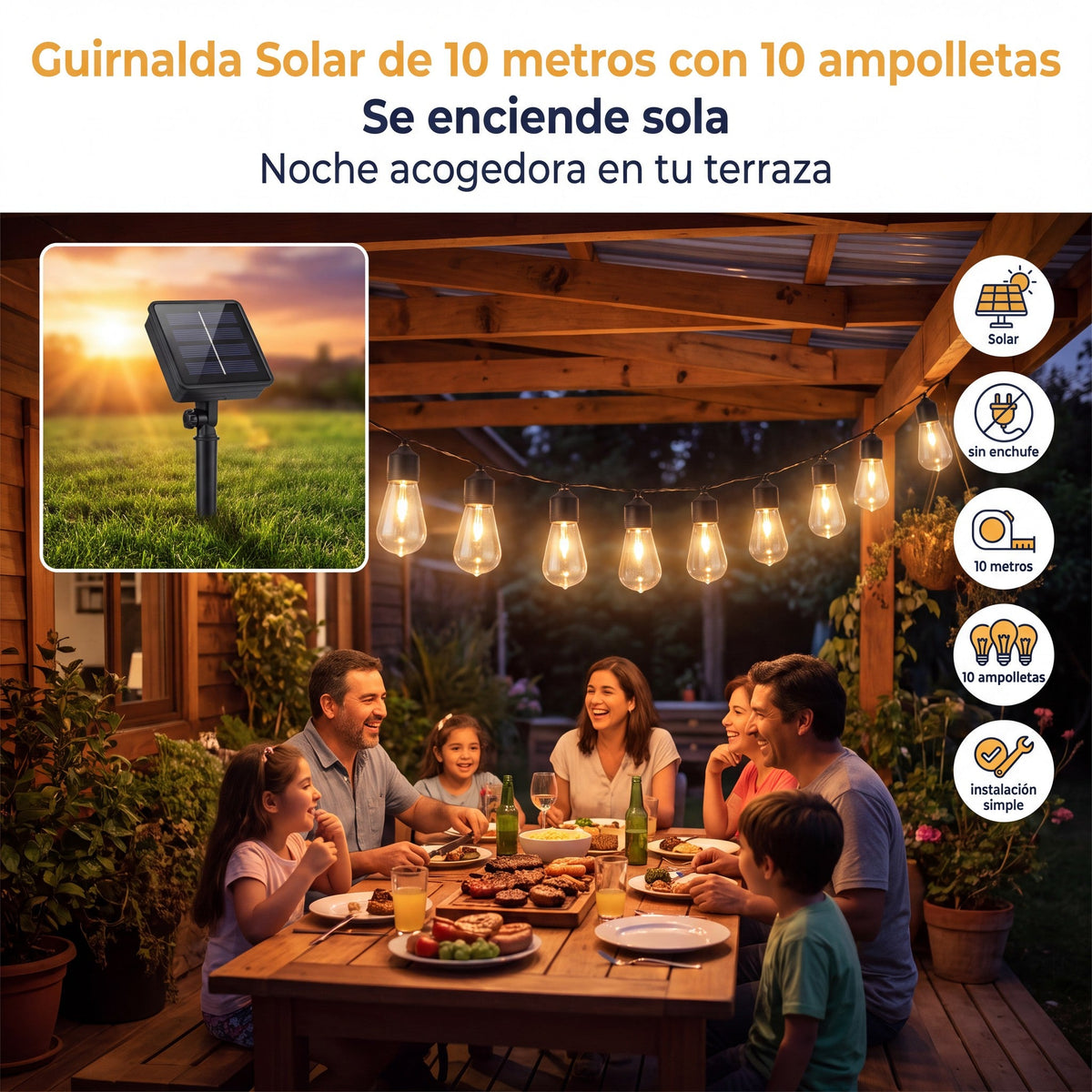 Guirnalda Solar 10 m con 10 Ampolletas