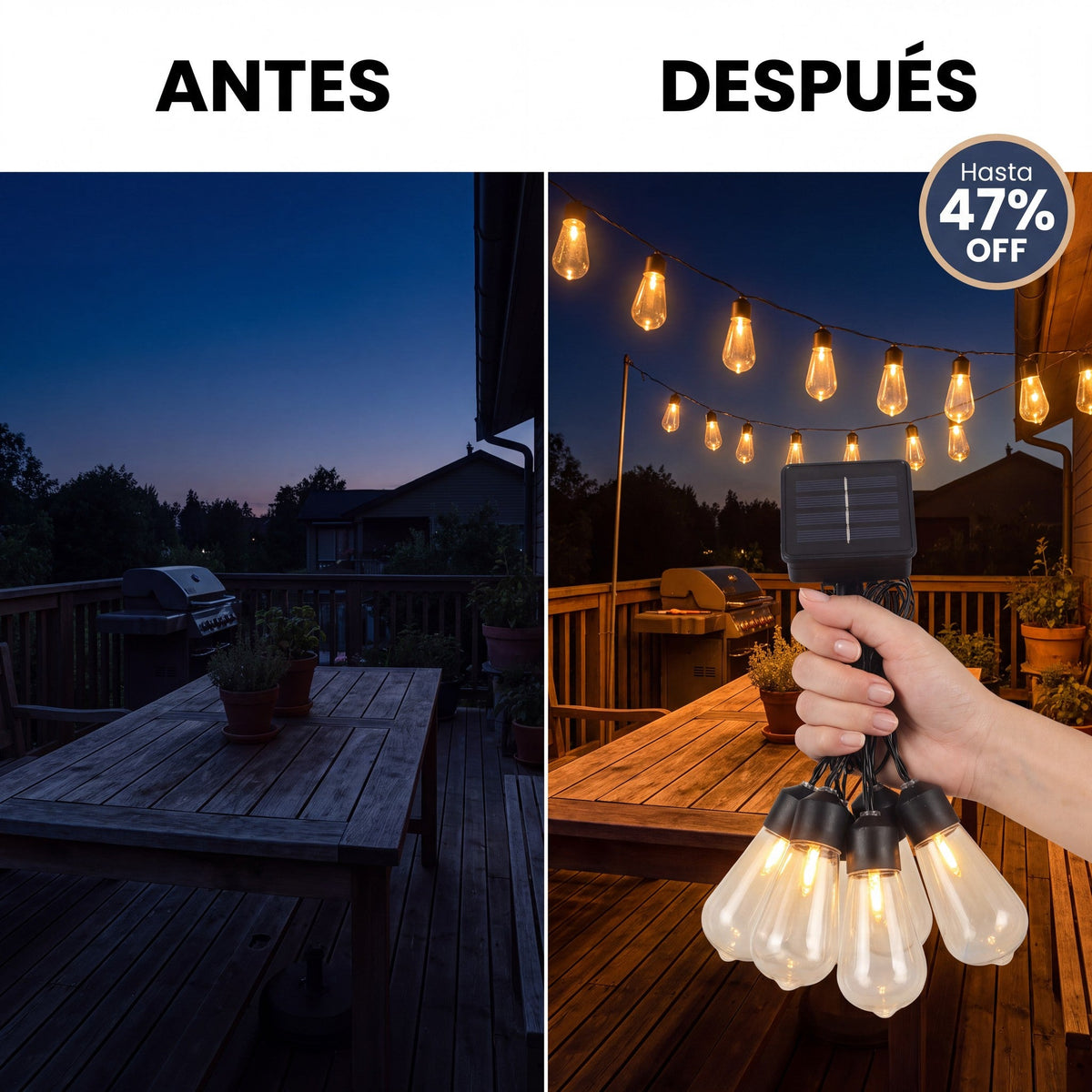 Guirnalda Solar antes y después