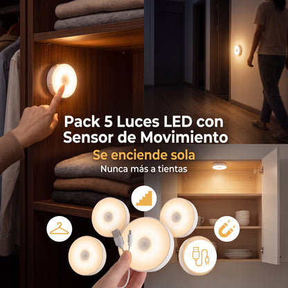 Pack 5 Luces LED con Sensor de Movimiento