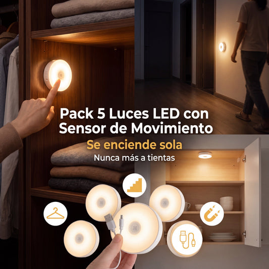 Pack 5 Luces LED con Sensor de Movimiento