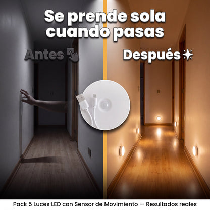 Pasillo antes a oscuras y despues iluminado