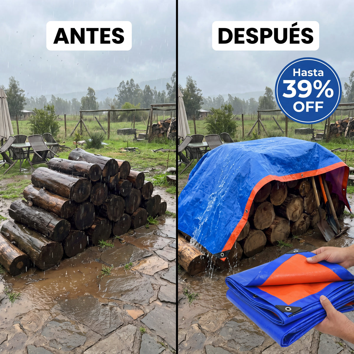 Lona impermeable - antes y después