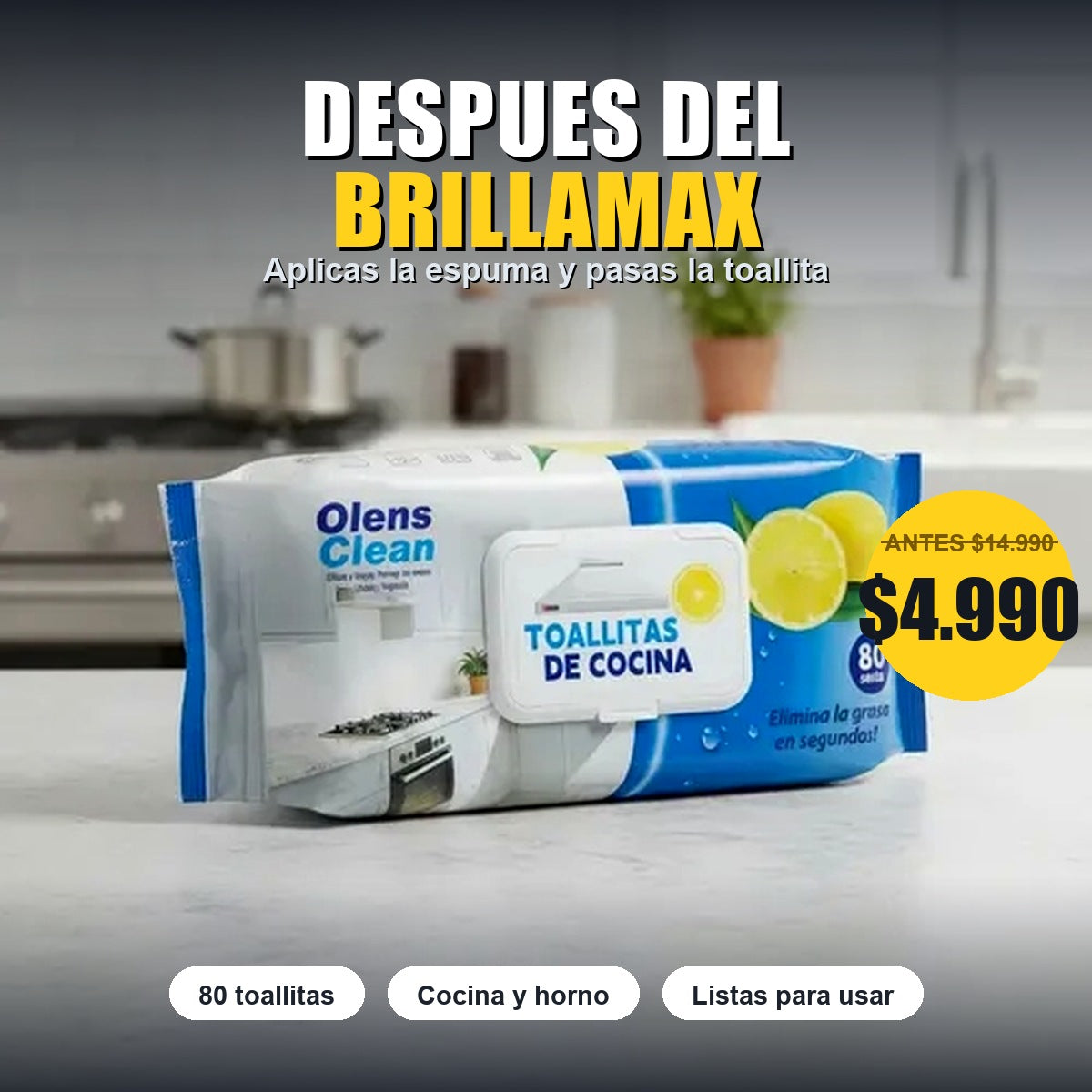 Toallitas de cocina desengrasantes, 80 unidades