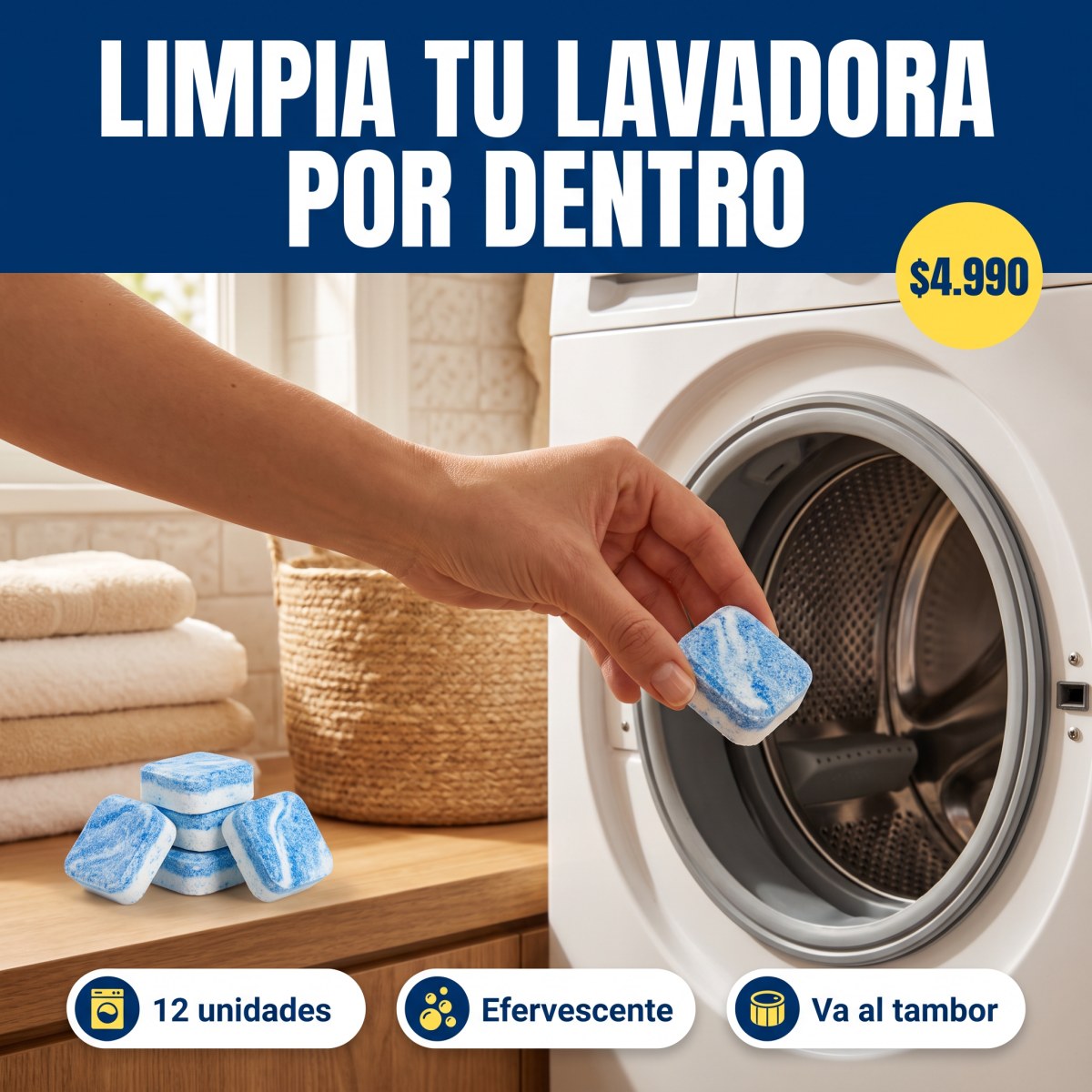 Pastillas limpiadoras para lavadora, 12 unidades