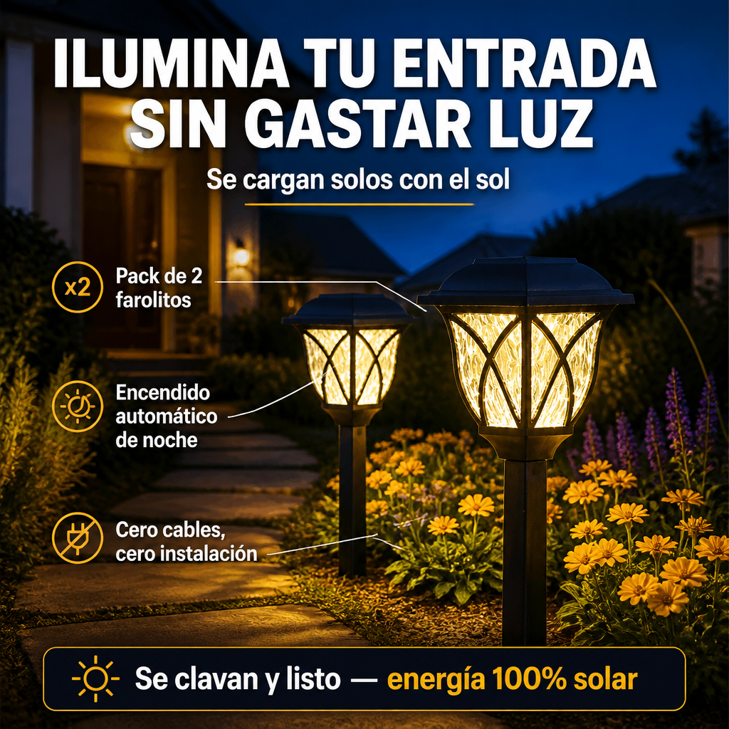 Pack x2 Luces Solares de Jardin - Ilumina tu entrada sin gastar luz