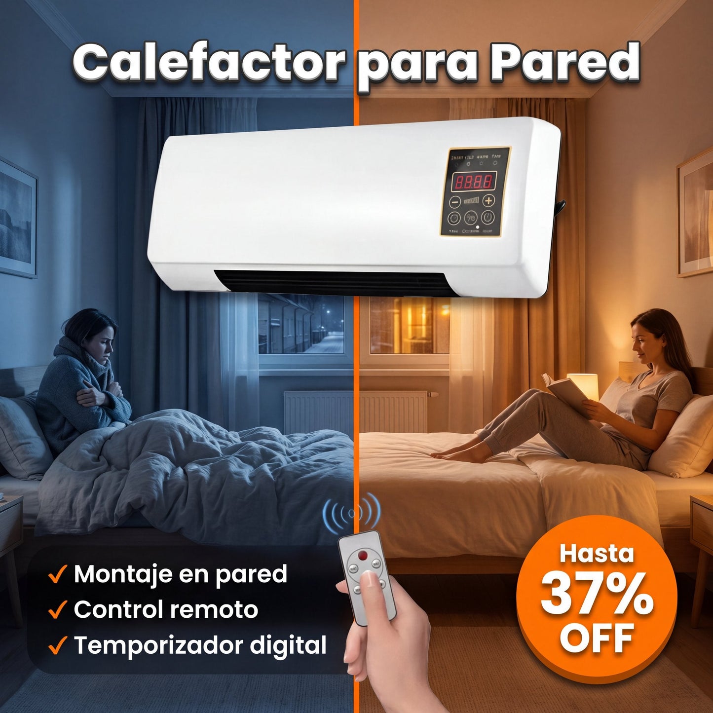 Calefactor para Pared - control remoto y pantalla