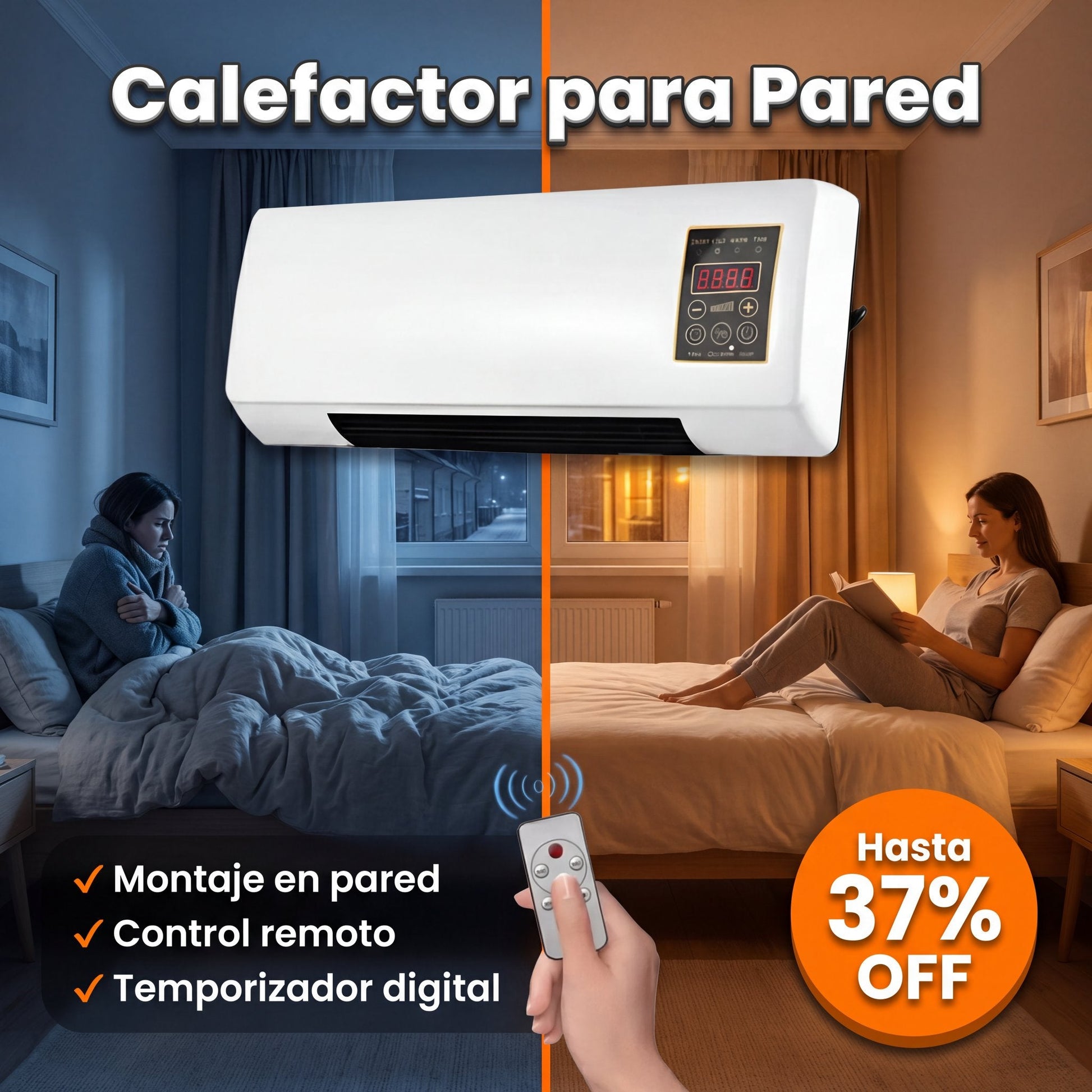 Calefactor para Pared - control remoto y pantalla