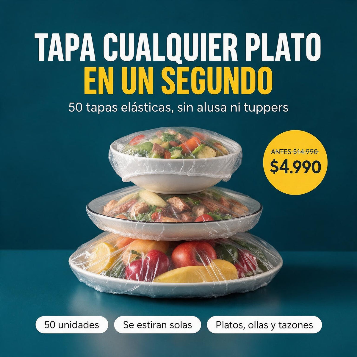 Tapas Plásticas Elásticas para Alimentos — Pack 50