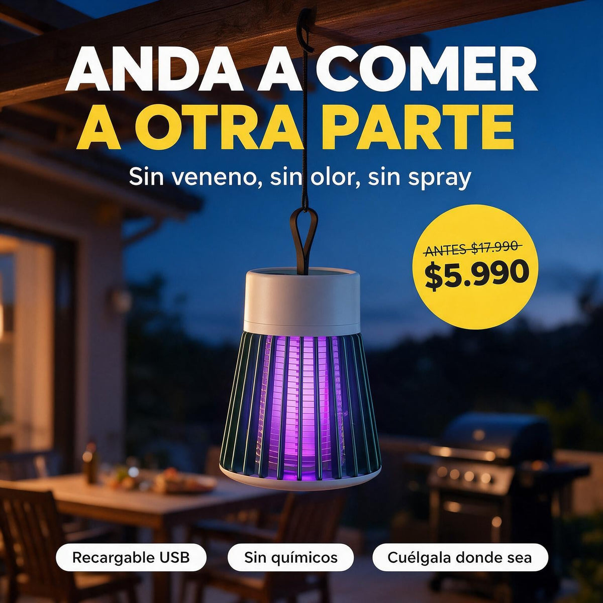 Lámpara Mata Mosquitos Recargable Colgante