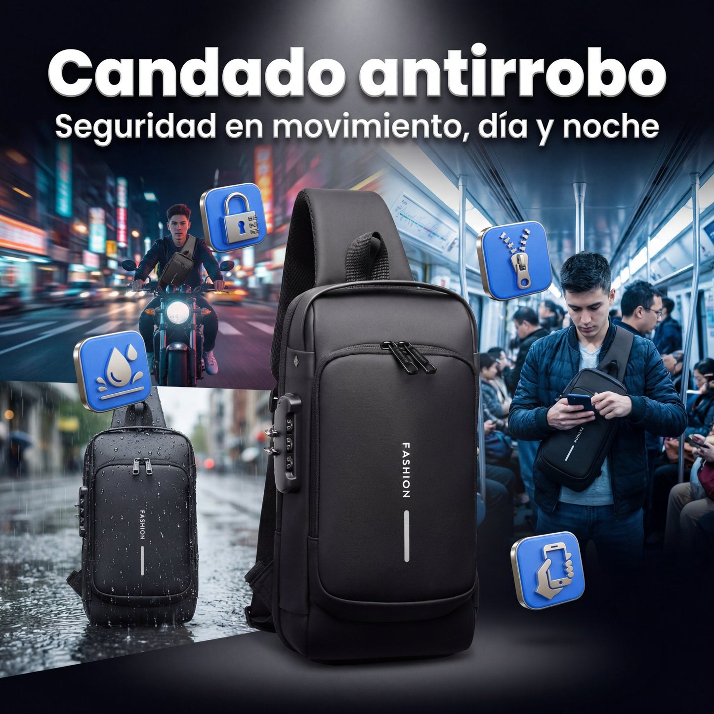 Bolso bandolera antirrobo con candado - hero