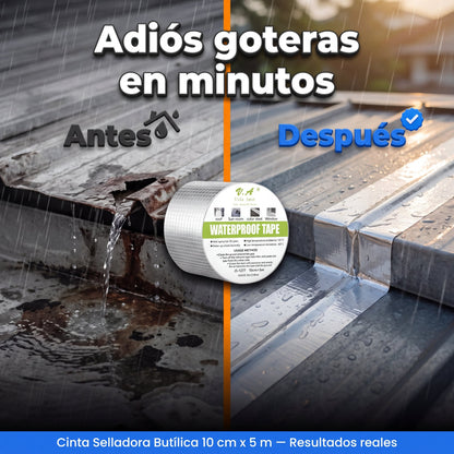 Cinta Tapa Goteras - antes y despues