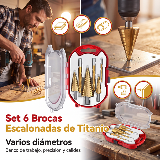 Set 6 Brocas Escalonadas de Titanio
