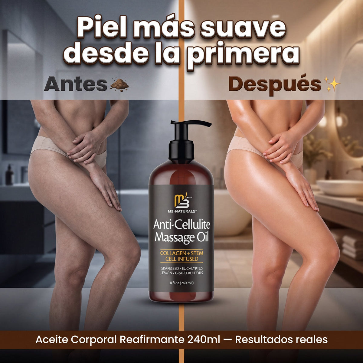 Aceite Corporal Reafirmante 240ml - antes y después