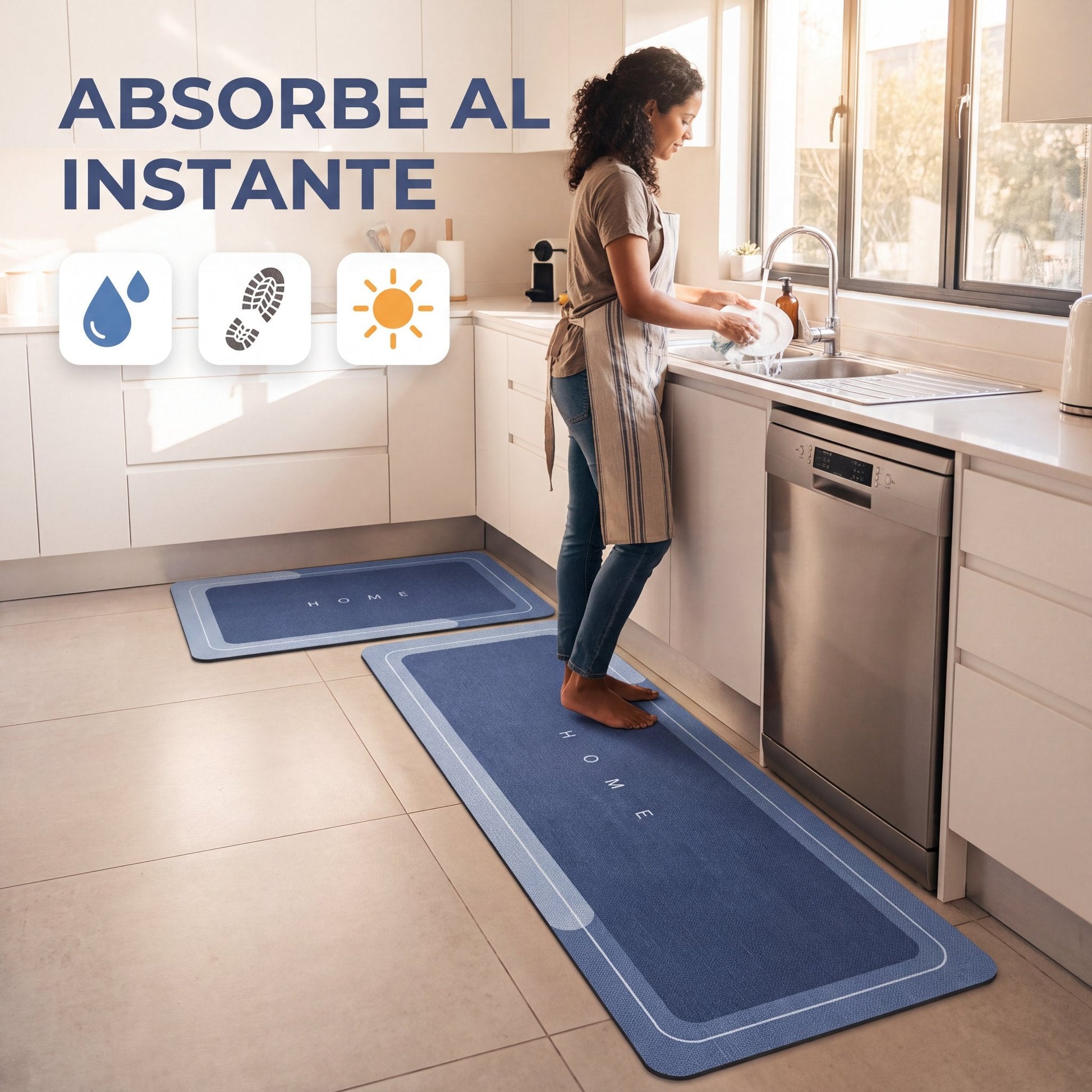 Set 2 Alfombras de Cocina Absorbentes - absorbe al instante