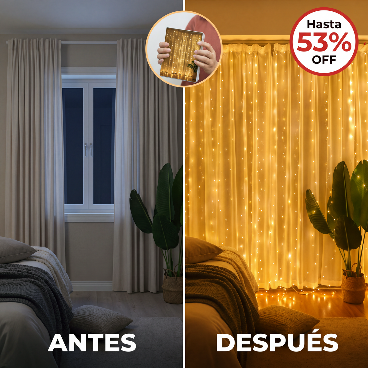 Cortina de Luces LED Cálidas 3x2 m