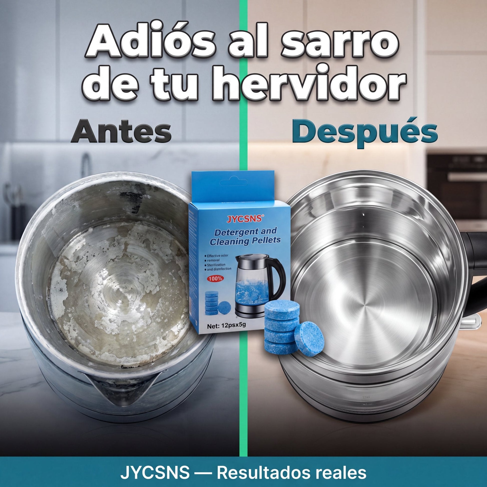 Antes y después sarro hervidor