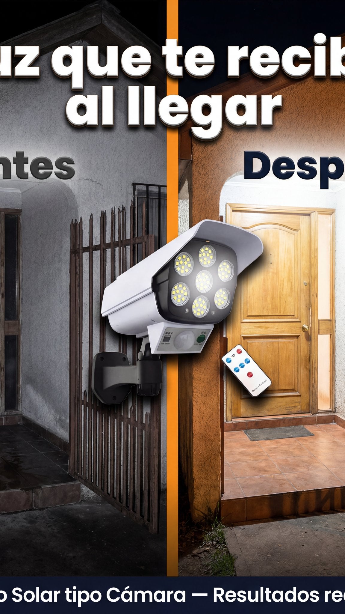Foco Solar tipo Cámara - antes y después