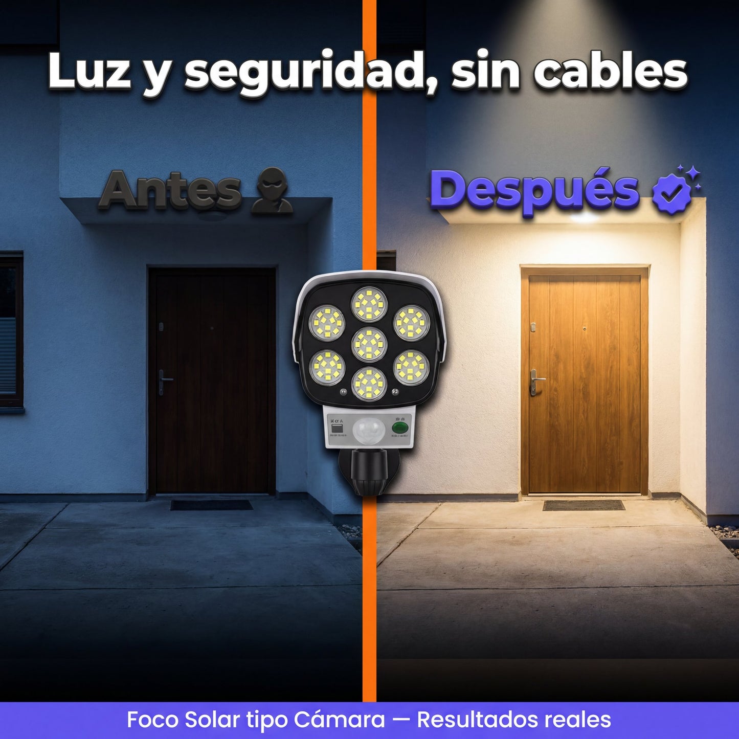 Foco Solar tipo Cámara - antes y después