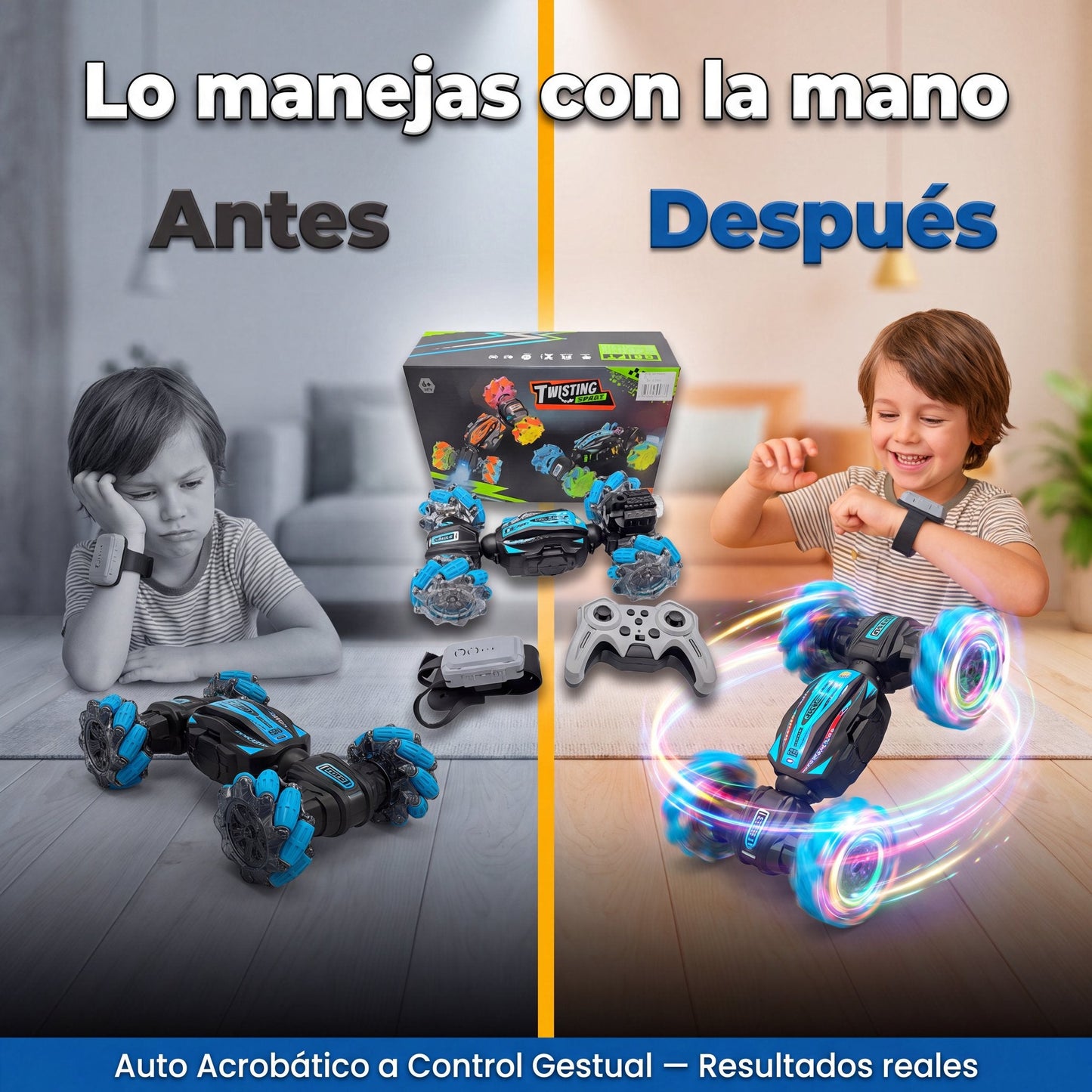 El auto haciendo acrobacias con luces LED