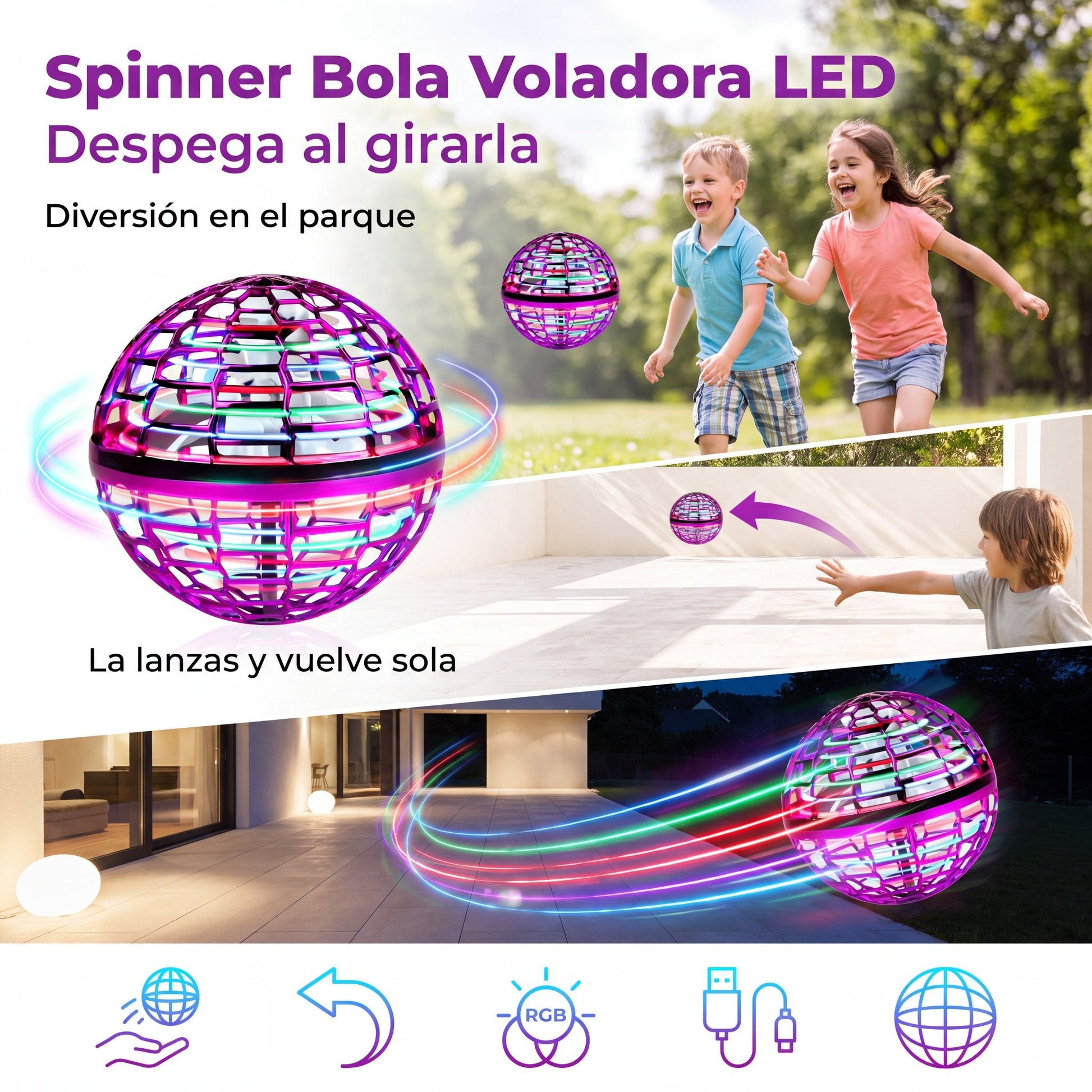 Spinner Bola Voladora LED Recargable