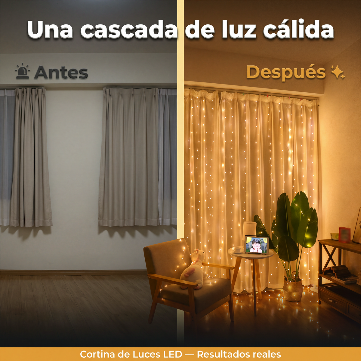 Cortina de Luces LED Cálidas 3x2 m