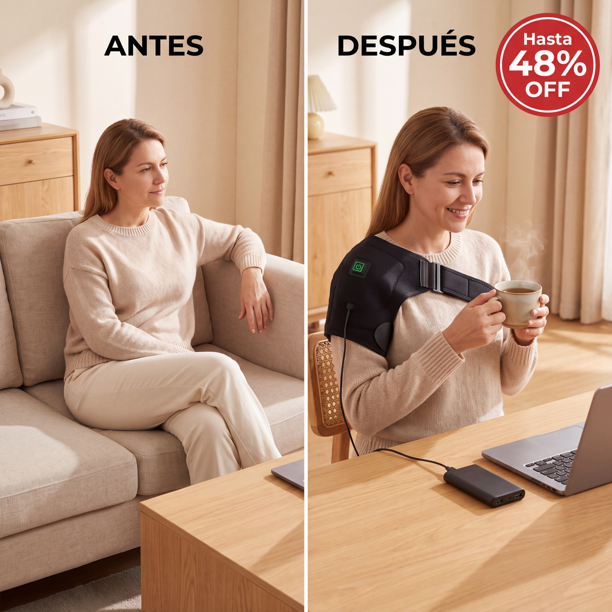 Antes y despues con la hombrera puesta