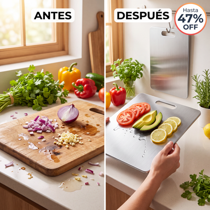 Antes y despues con la tabla de acero inoxidable