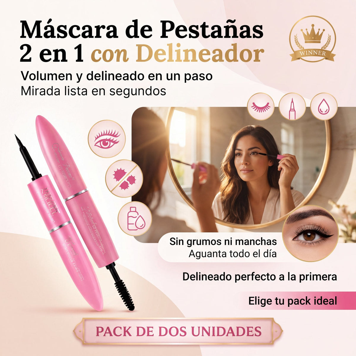 Máscara de Pestañas 2 en 1 con Delineador