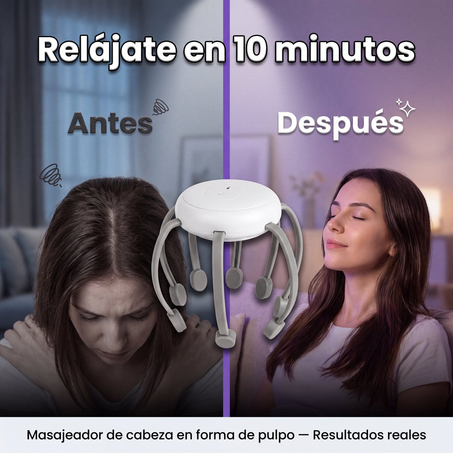 Momento de relajo con el masajeador de cabeza