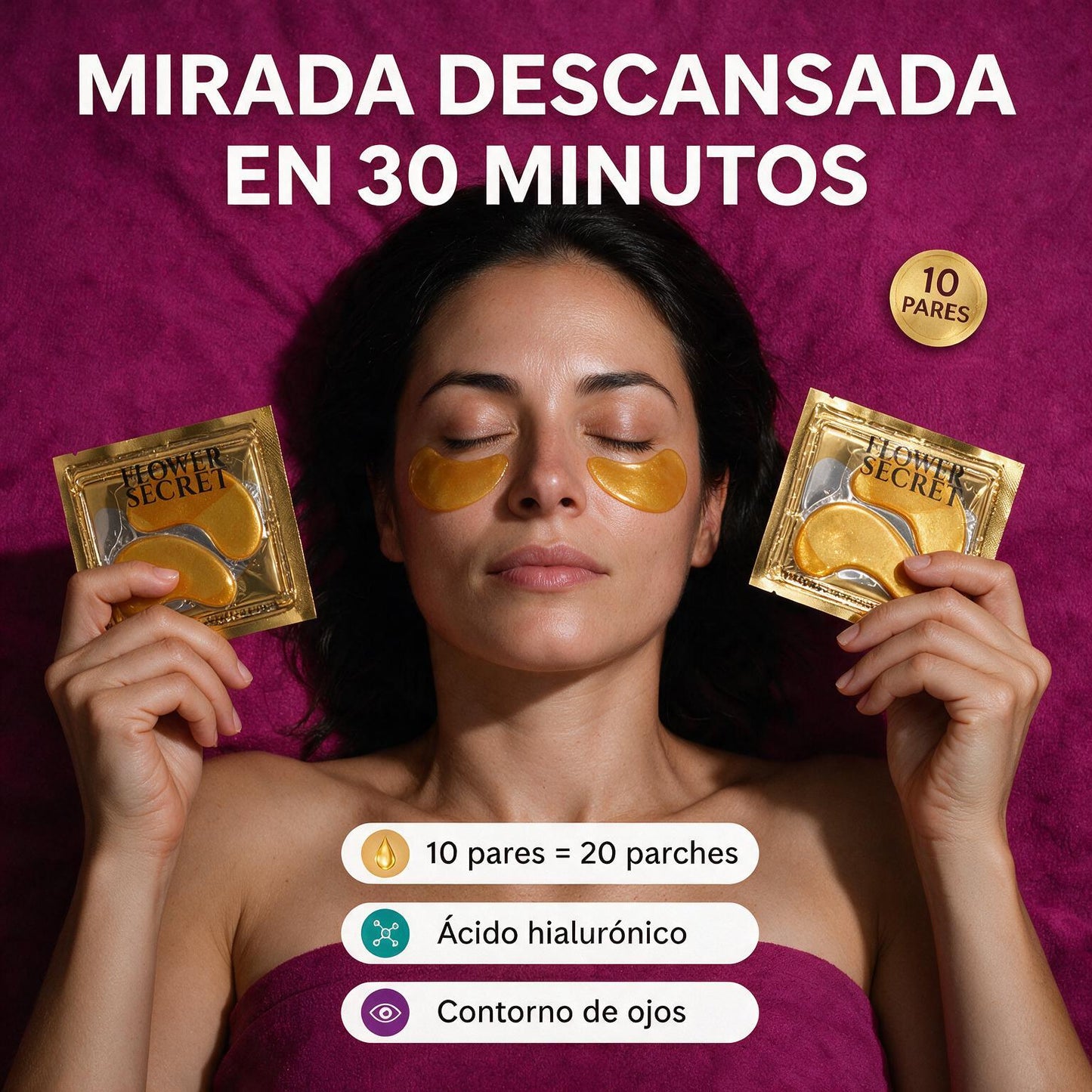 Parches de ojeras con acido hialuronico 10 pares