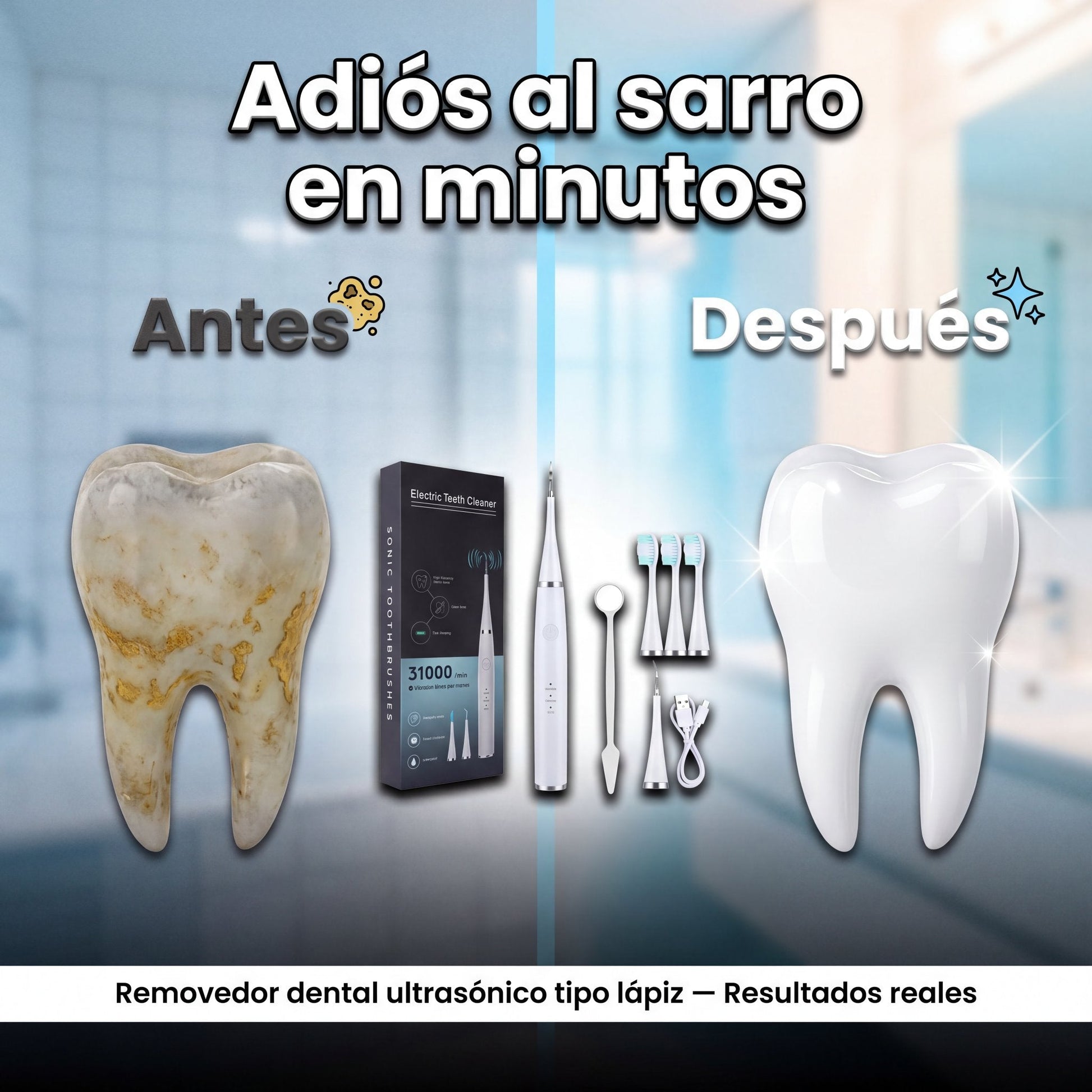 Antes y después dientes limpios