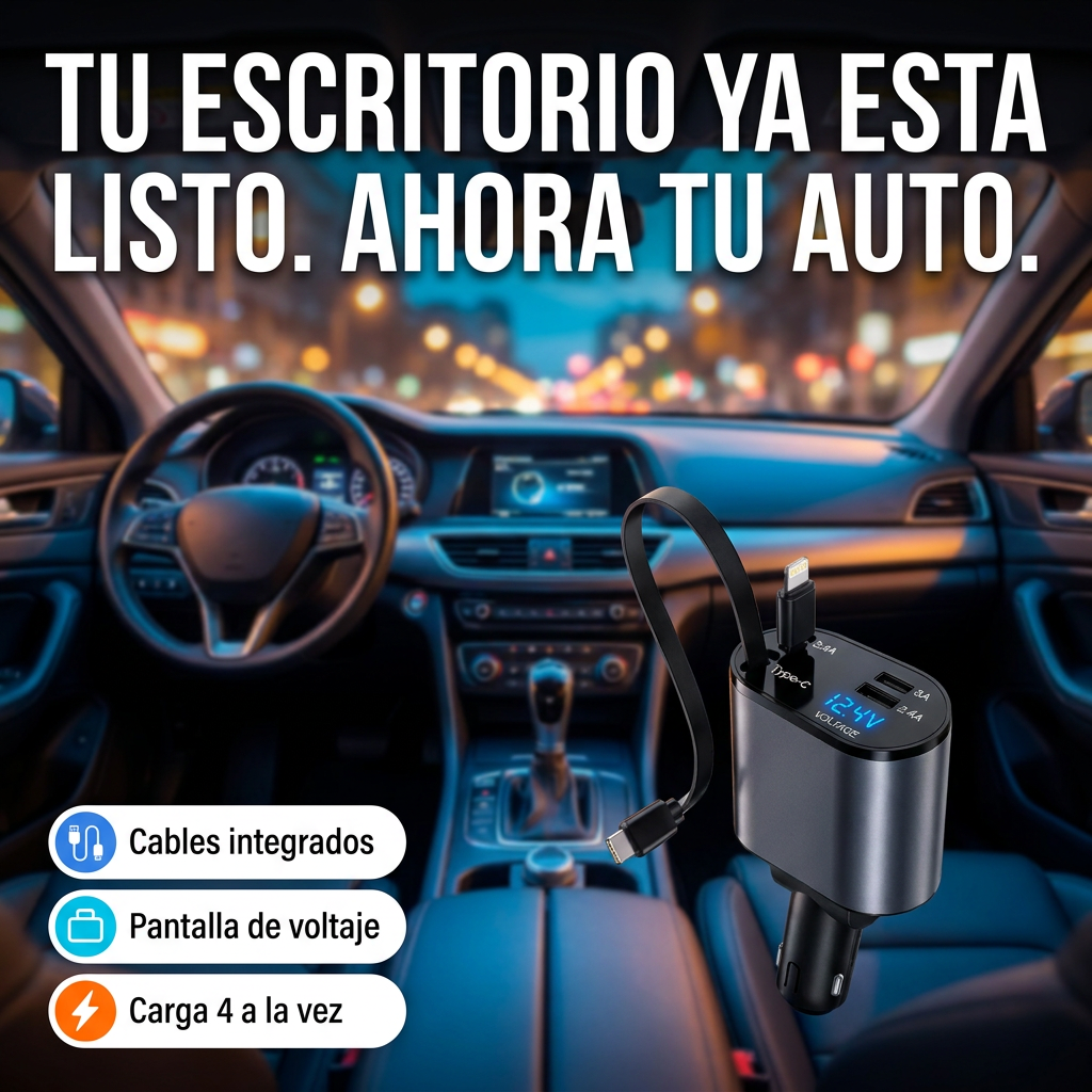 Cargador de Auto 4 en 1 con Pantalla LED